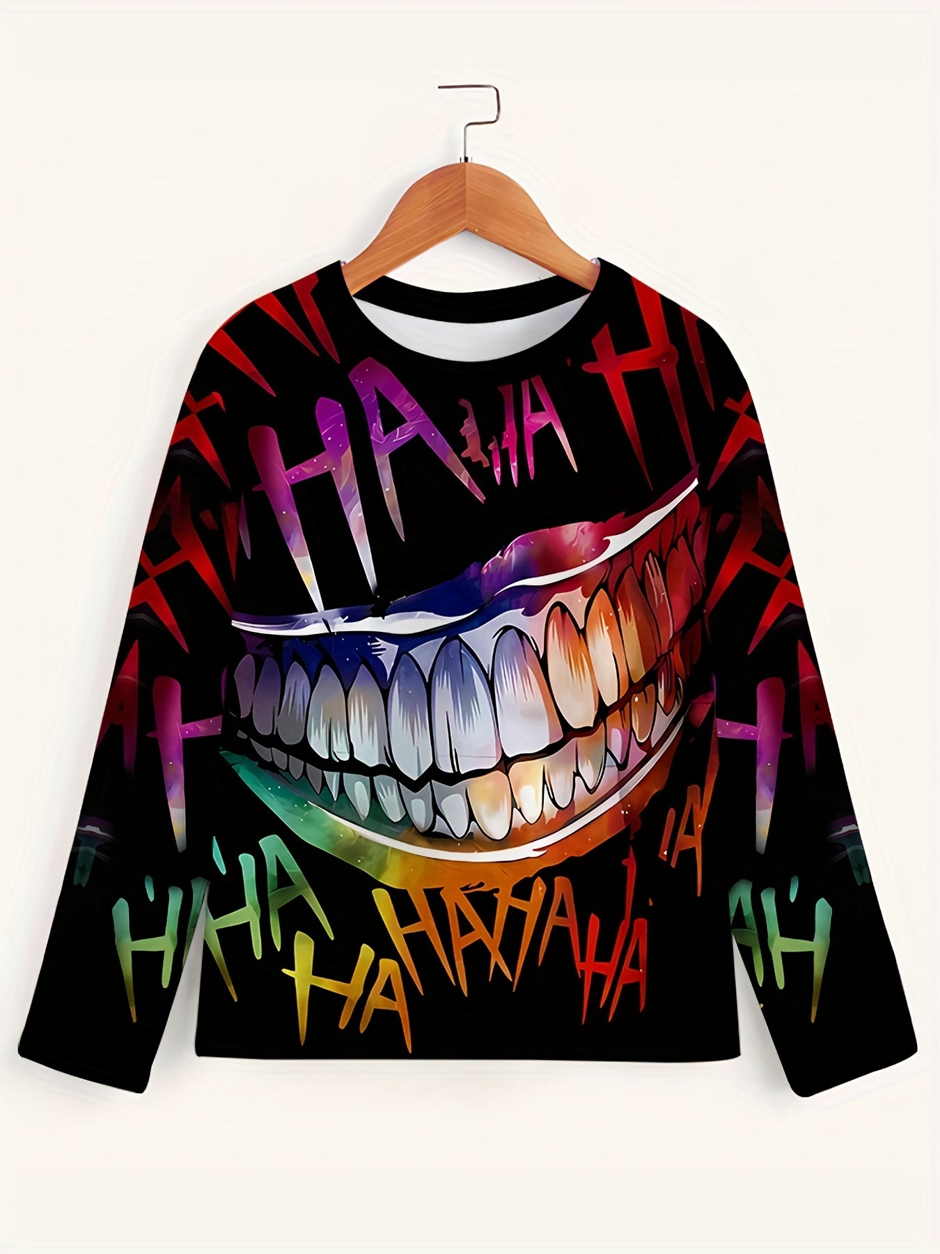 Smile Print Men's Long Sleeve Tee Stylish T-shirt