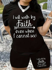 Slogan Print Top & Shorts Set