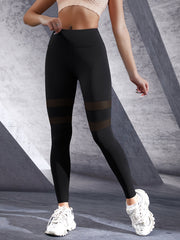 Wide Waistband Mesh Sports Leggings Yoga Tight Activewear