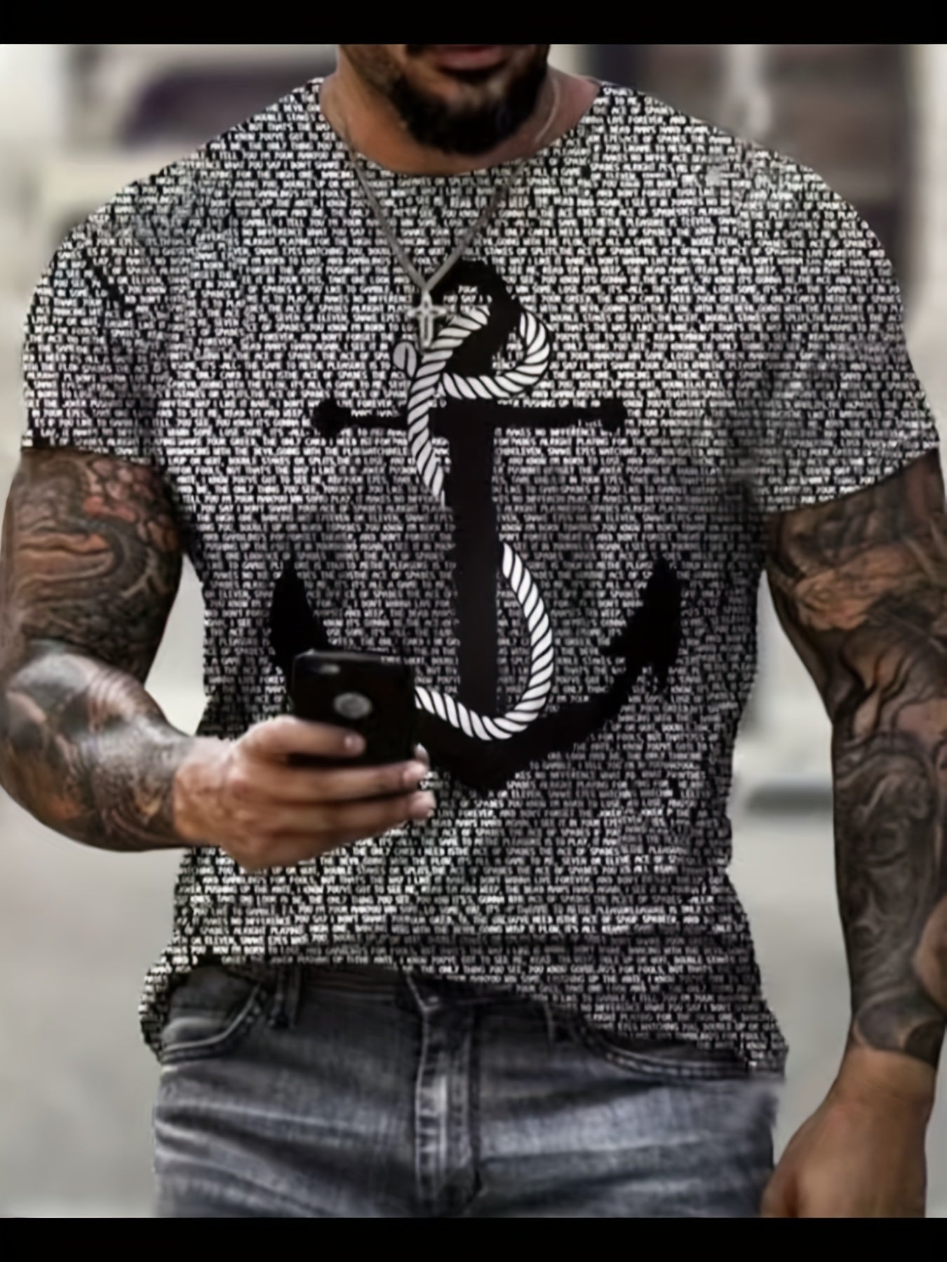 Men's Anchor Graphic T Shirt Comfortable Stretchy Crew Neck Tee Summer