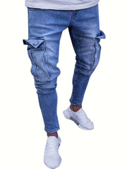 Men's Slim Fit Pocket Jeans Casual Stretch Street Style Denim Pants