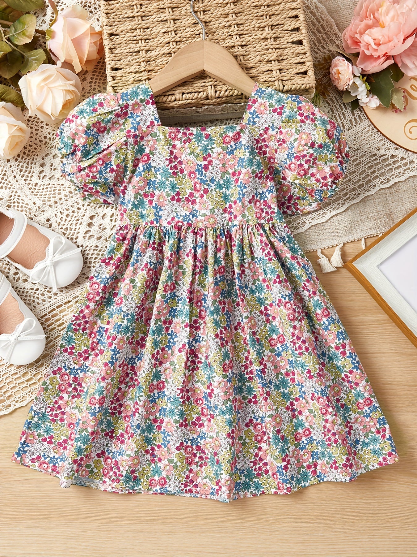 Toddler Girls Floral Princess Dress For Party Kids Summer Clothes