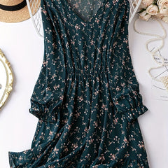 Ditsy Floral Print Lantern Sleeve Dress