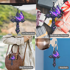 Purple Cross Butterfly Acrylic Decoration Pendant for Rearview Mirror