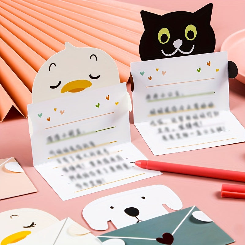 9pcs Cartoon Envelope Greeting Card Holiday Wishes Postcards Of Animals