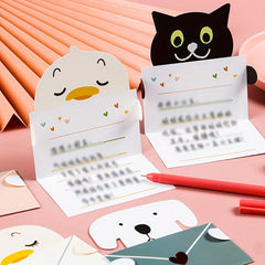 9pcs Cartoon Envelope Greeting Card Holiday Wishes Postcards Of Animals