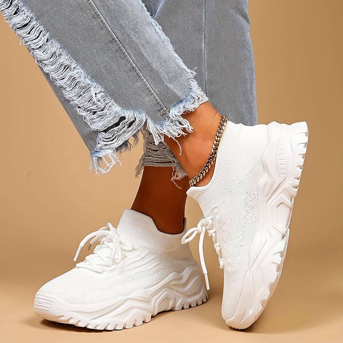 Women's Knit Platform Sneakers Breathable Casual Running Shoes
