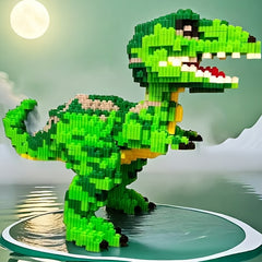 Green Dinosaur Building Blocks 3D Puzzle with Realistic Feathers & Teeth