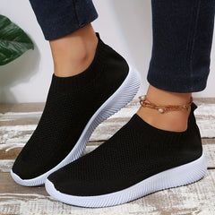 Women's Breathable Knitted Sneakers Lightweight Slip On Solid Walking Shoes