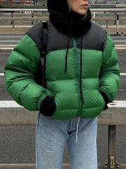 Block Zip Up Coat Casual Long Sleeve Outerwear