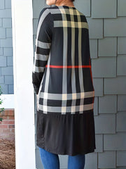Plaid Print Long Sleeve Open Front Cardigan