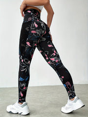 Flower Print Yoga Pants with Phone Pocket High Waist Leggings