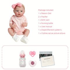 Reborn Baby Doll Pink with Bow Feeding Kit Ideal Gift