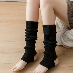 Women's Solid Rib Knit Leg Warmers Knee High Socks