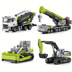 Construction Vehicle Building Blocks Excavator Cement Truck Crane Bulldozer DIY
