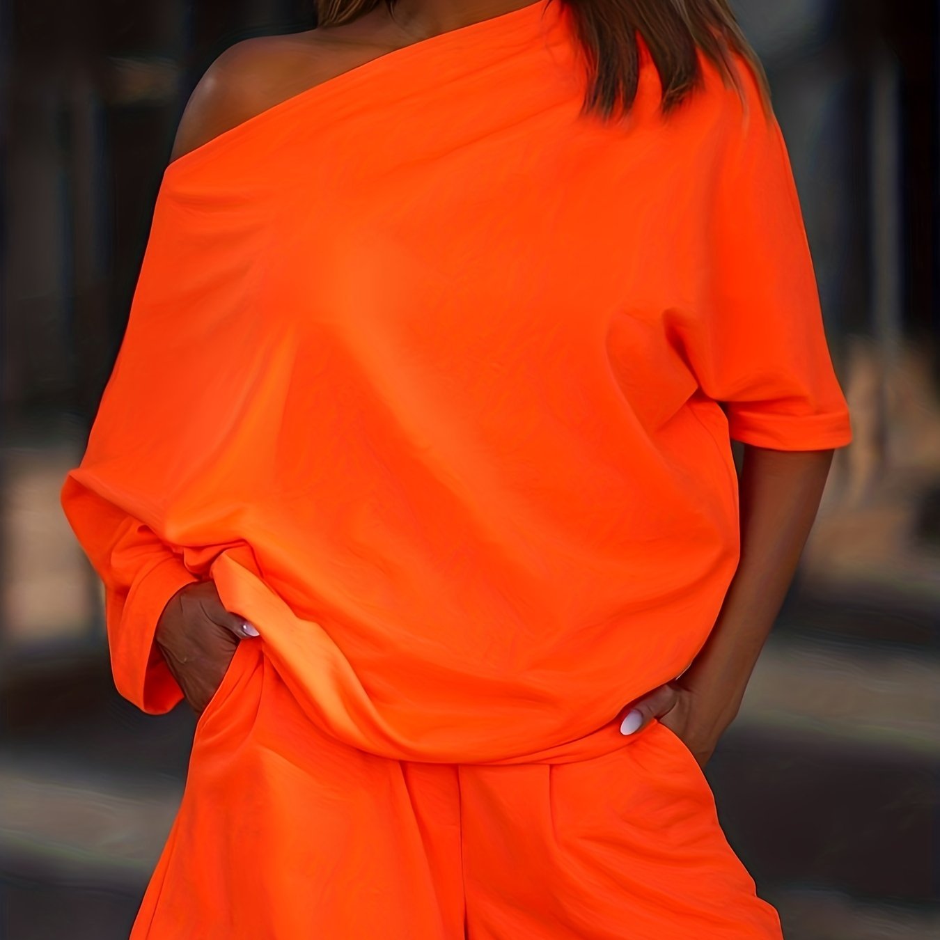 Women's 2pc Casual Set Crew Neck 3/4 Sleeve Tops & Shorts Outfit