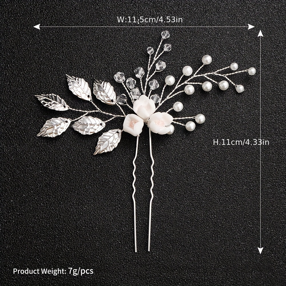Faux Pearl Crystal Beads Bridal Hairpin Floral U Shaped Hair Sticks