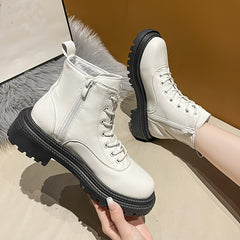 Winter Thermal Platform Lace Up Combat Boots Zipper Women's Footwear