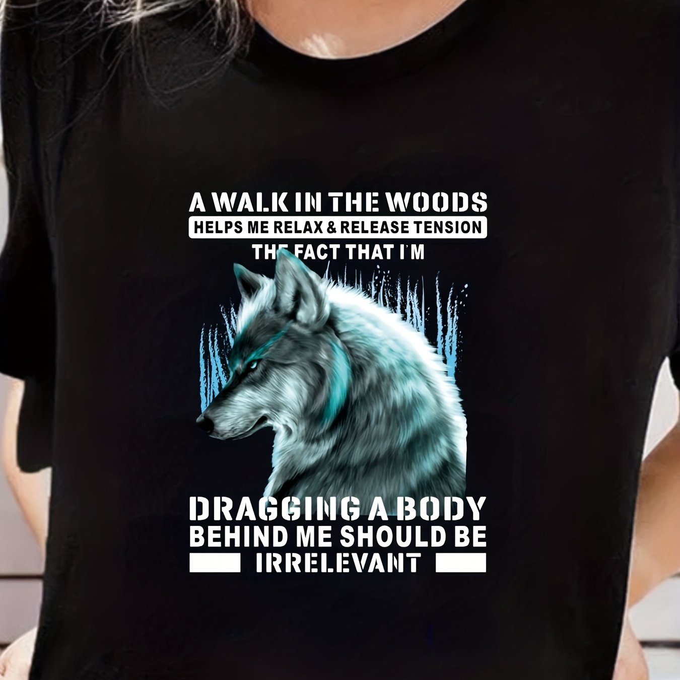 Wolf & Letter Print Crew Neck Sports T-shirt