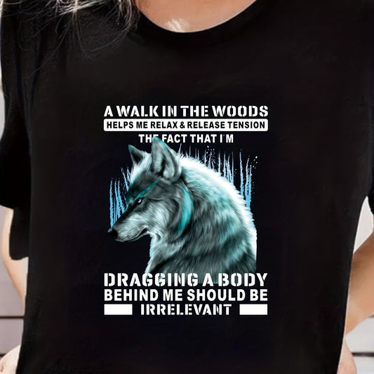 Wolf & Letter Print Crew Neck Sports T-shirt