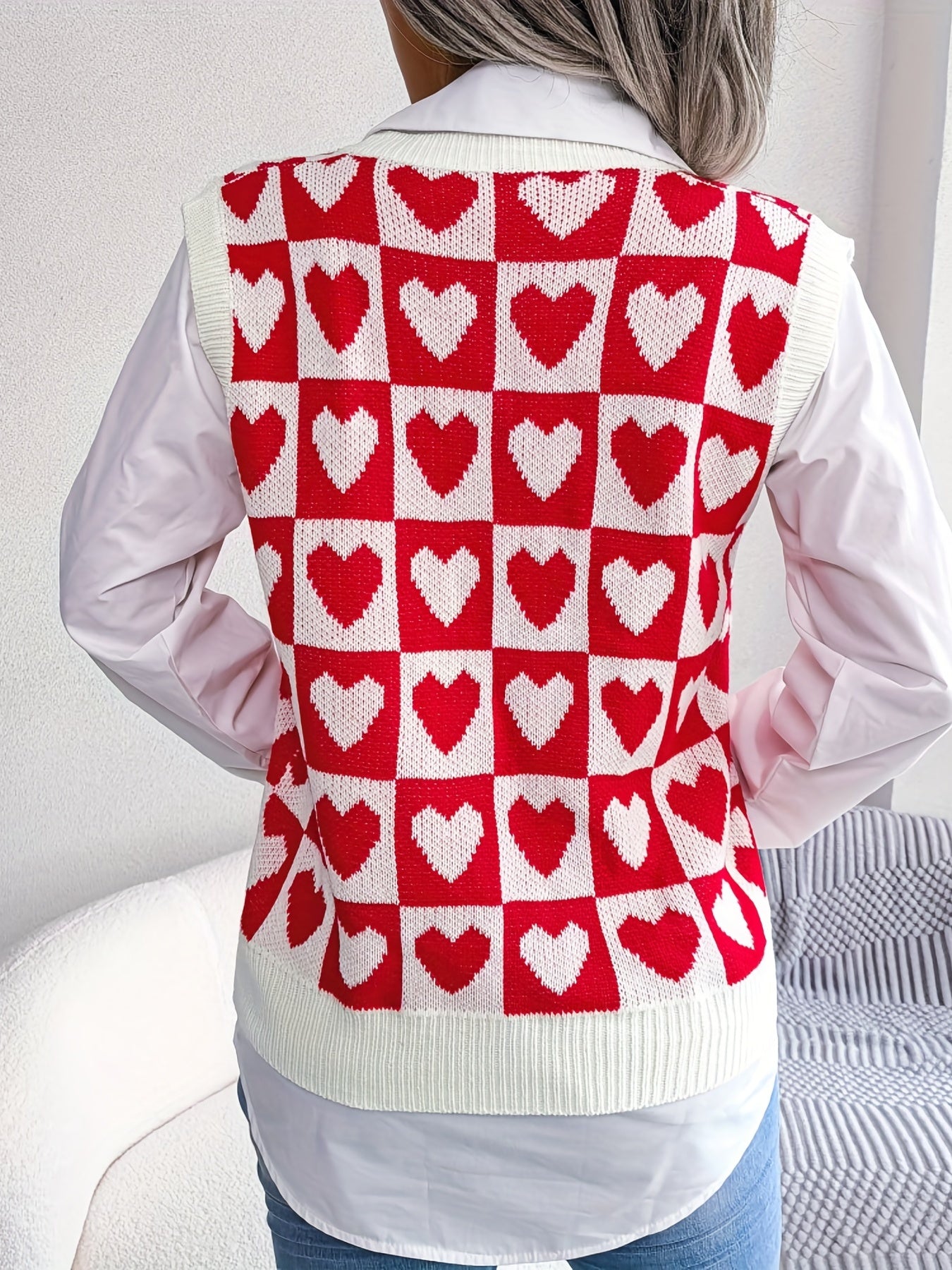 Sleeveless V-Neck Sweater Vest Loose Knit Casual Fall Winter