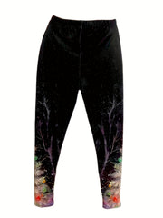 Christmas Tree Print Skinny Leggings Elastic Waist Stretchy Women's Clothing