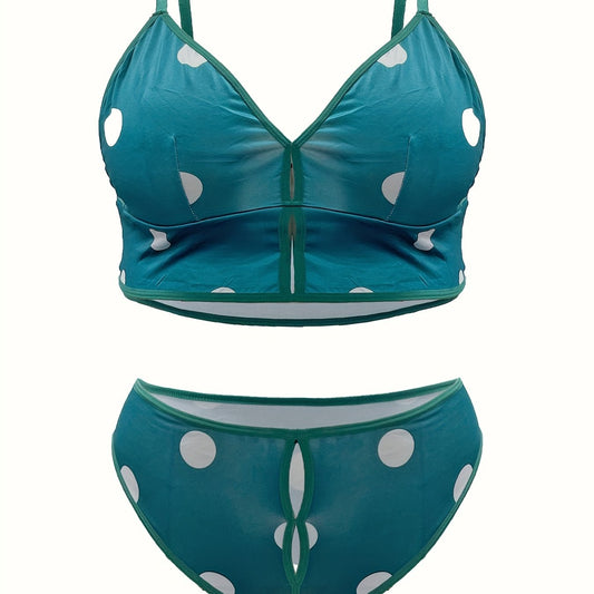 Polka Dot Cutout V-Neck Bra & Panty Lingerie Set