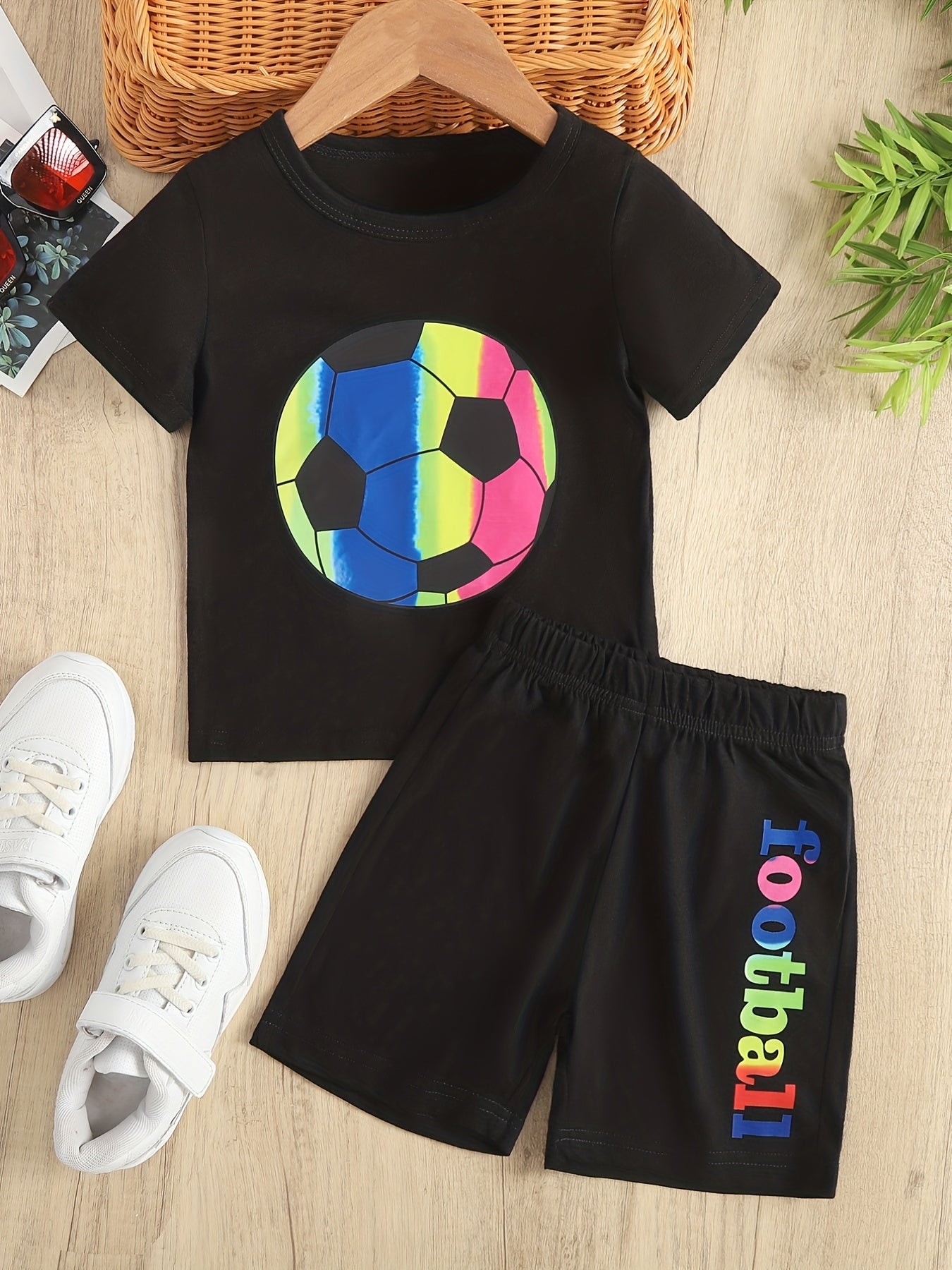 Boys Soccer Print T Shirt and Shorts Set for Summer Kids