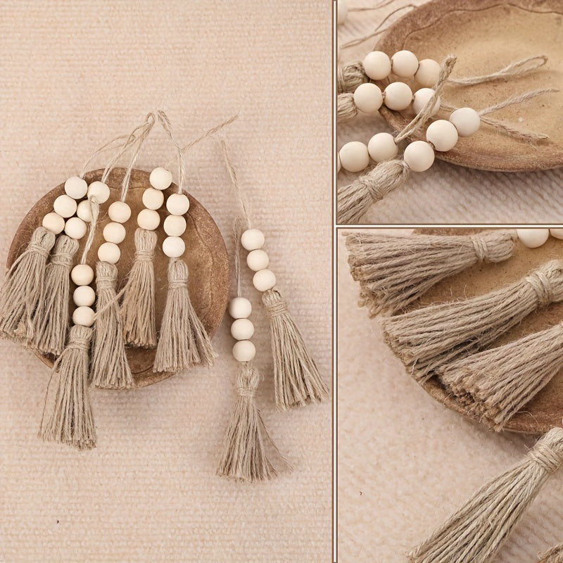 5pcs Jute Rope Fringed Wood Beads Pendant DIY Craft
