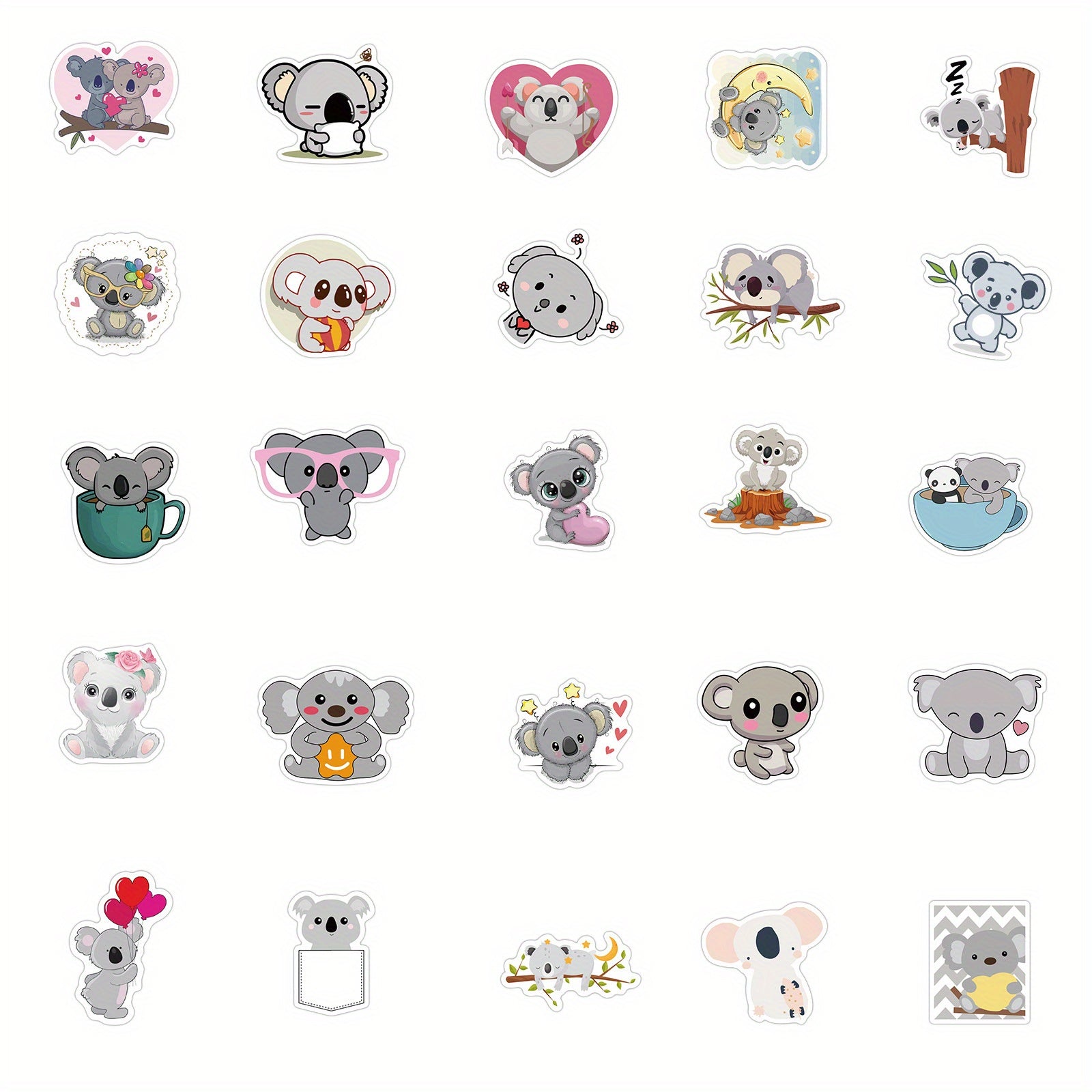 50pcs Koala Cartoon Vinyl Stickers Reusable for Laptops Phones Guitars & More