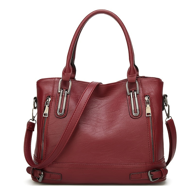 Women's PU Leather Zipper Satchel Purse Large Capacity Crossbody Bag