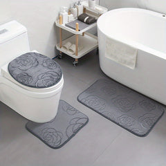 3pcs Soft Non Slip Bathroom Pads U Shaped Contour Mats & Toilet Covers