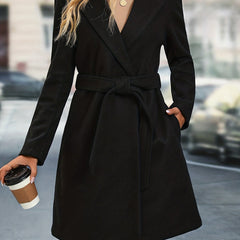 Solid Lapel Coat Open Front Long Sleeve Versatile Outerwear