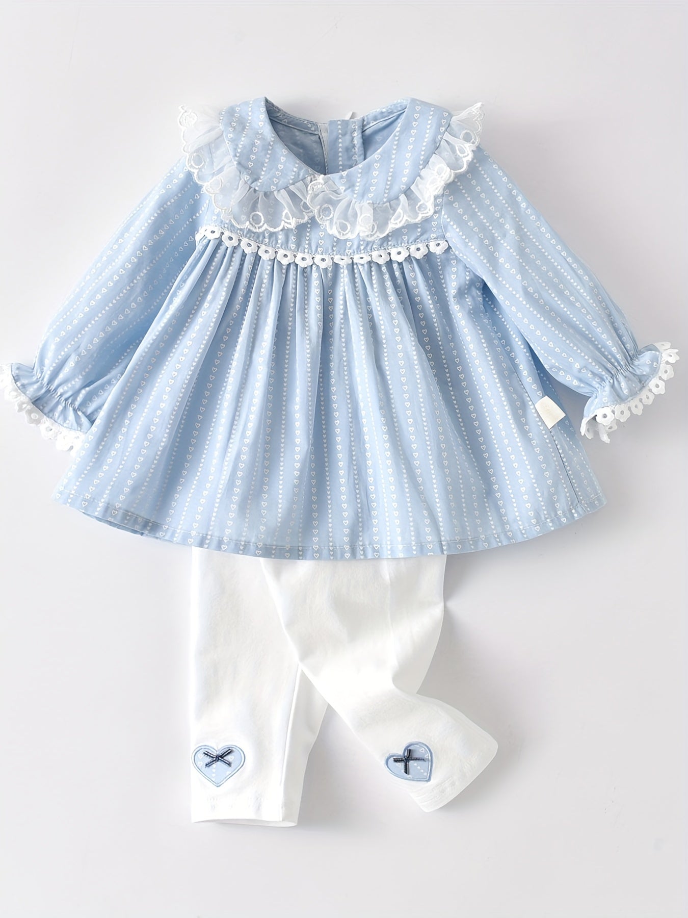 Baby Girl Lace Trim Puff Dress & Pants Set