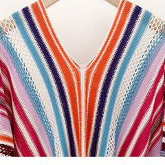 Vintage Hollow Out Stripe Shawl Boho Tassel Wrap Classic Thin Breathable Cardi