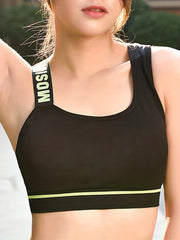 Letter Print Sports Bra Hollow Out Running Workout Tank Bra Women's Lingerie