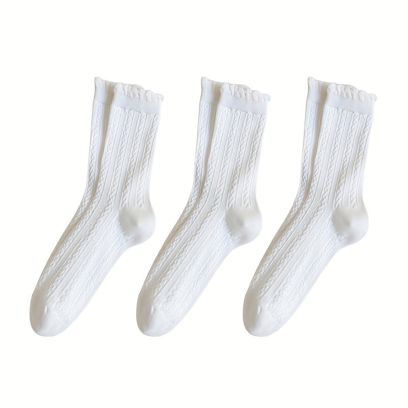 5 Pairs Twist Textured Socks Ruffle Stockings Women's Hosiery