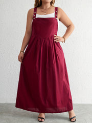 Casual Overall Dress Solid Button Maxi Overall Dress With Pockets