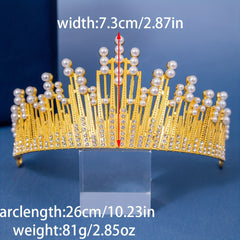 Girls Queen Crown Hair Accessory Faux Pearl Cake Decoration Alloy Birthday