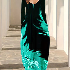 Women's Plus Tie Dye Long Sleeve Maxi Baggy Dress With Pockets
