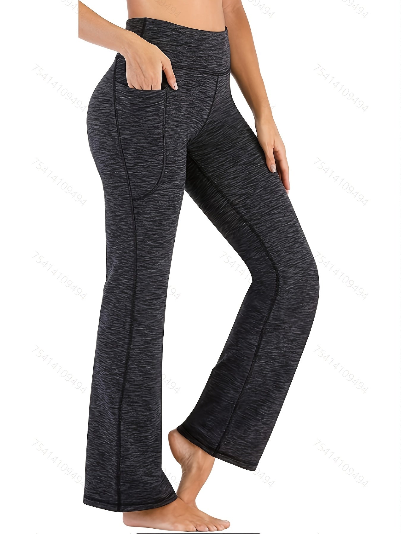 Solid Side Pocket Wide Legs Pants High Waist Bell Bottom Yoga Sports Pants