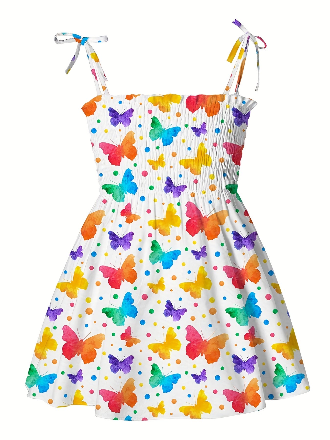 Girls Butterfly Graphic Shirred Puffy Cami Dress Summer Clothes