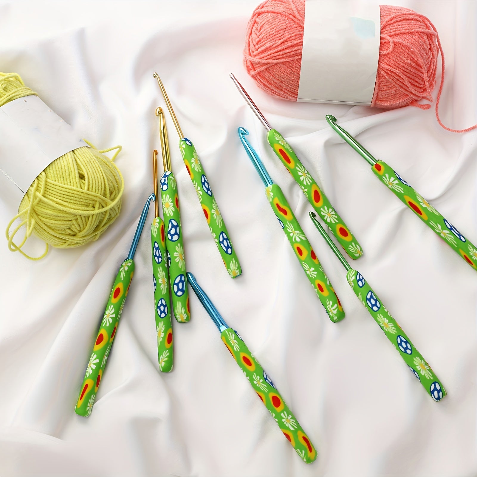 9pcs Colored Soft Handle Crochet Set Ergonomic Soft Grip Crochet Needle Set