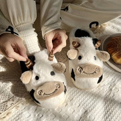 Cow Plush House Slippers Anti-Skid Slip-On Shoes