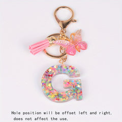 Resin Initial Letter Keychain Butterfly Pendant Glitter Animal Key Ring