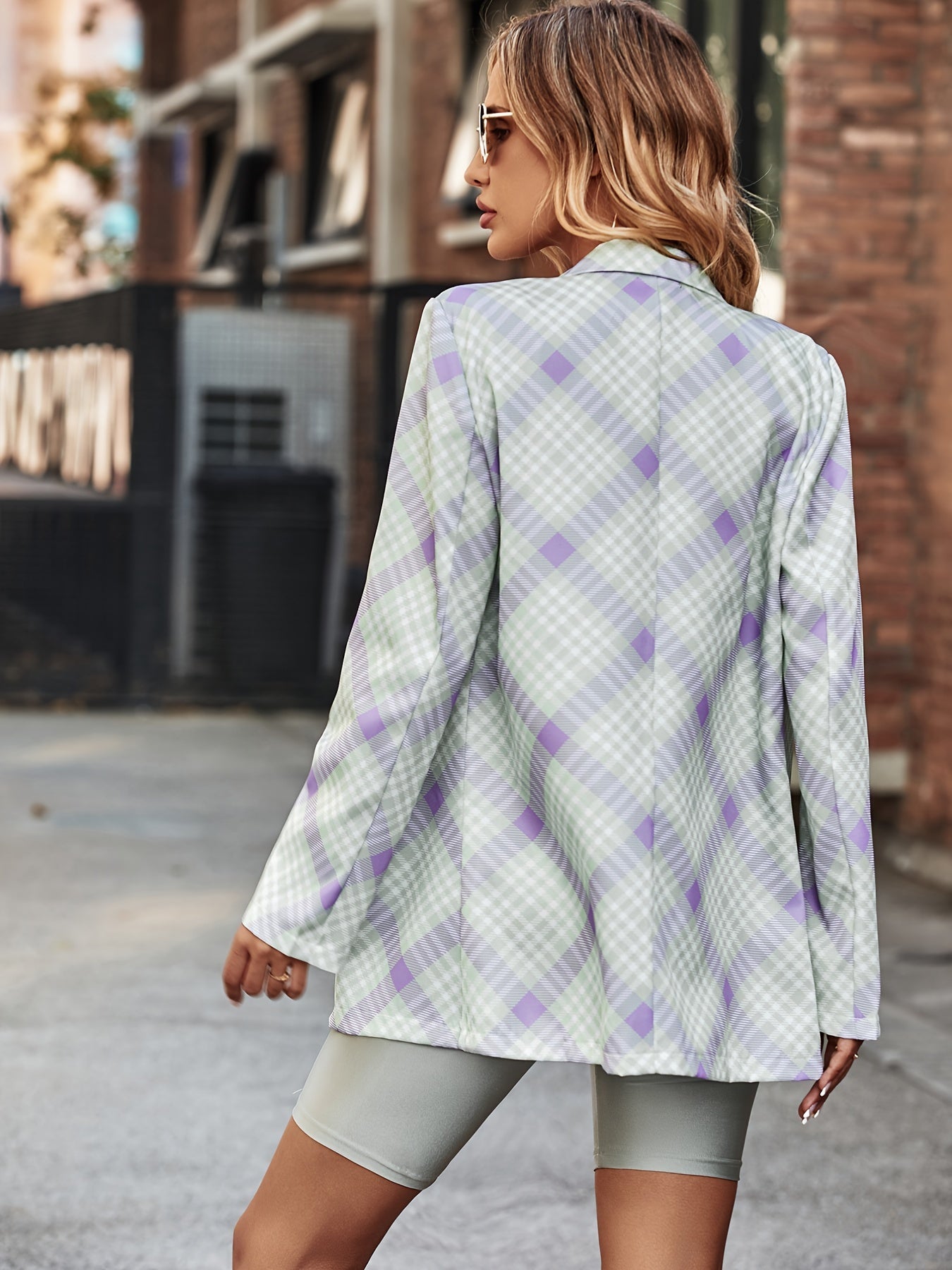 Purple Striped Plaid Casual Blazer & Stylish Office Wear