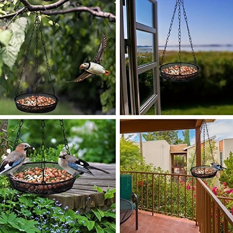 Metal Mesh Hanging Bird Feeder Tray Platform for Outdoor Yard Garden