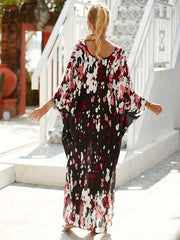 Casual Cover Up Dress Women's Plus Random Print Bat Sleeve V Neck