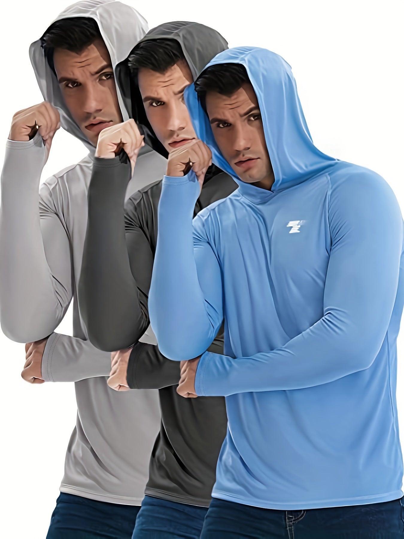 3 Pack Men's UPF 50 Sun Protection Hoodie & Shirt for Outdoor Sports