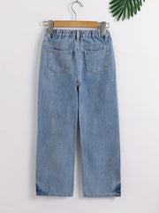 Girls High Waist Jeans Casual Straight Leg Denim Pants